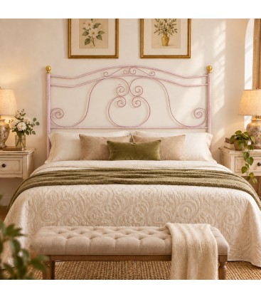 Testata letto francese in ferro battuto Barocco - Rosa - Shabby Chic - copertina della finitura