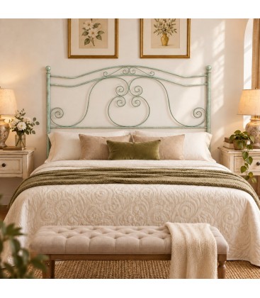 Testata letto francese in ferro battuto Barocco - Verde - Shabby Chic - copertina della finitura