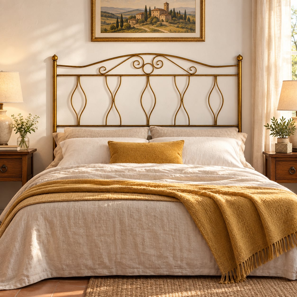 Testata letto francese in ferro battuto Carolina - Bronzo - copertina ambientata