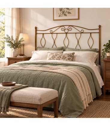 Testata letto francese in ferro battuto Carolina - Bronzo - seconda ambientazione
