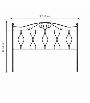 Testata letto francese in ferro battuto Carolina - Nero opaco - dimensioni L 148 × H 125 cm