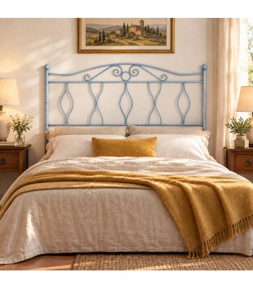 Testata letto francese in ferro battuto Carolina - Azzurro - Shabby Chic - copertina della finitura