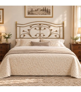 Testata letto francese in ferro battuto Foglie - Bronzo - copertina ambientata