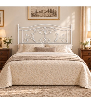 Testata letto francese in ferro battuto Foglie - Bianco lucido - copertina della finitura
