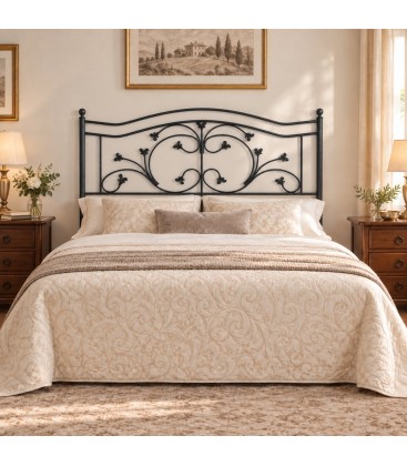 Testata letto francese in ferro battuto Foglie - Nero opaco - copertina della finitura