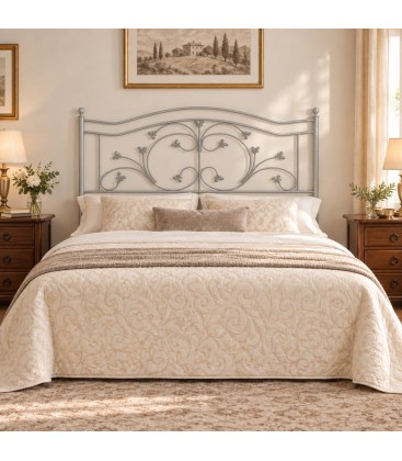 Testata letto francese in ferro battuto Foglie - Grigio Seta - copertina della finitura