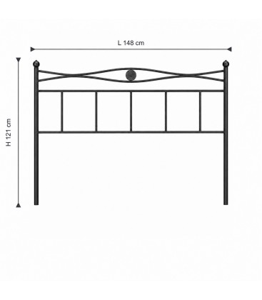 Testata letto francese in ferro battuto Nina - Nero opaco - dimensioni L 148 × H 121 cm