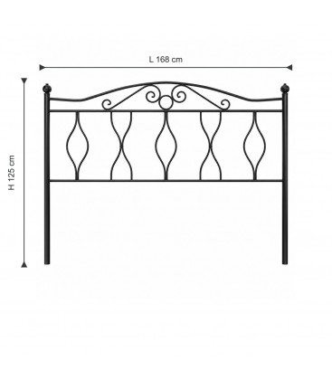 Testata letto matrimoniale in ferro battuto Carolina - Nero opaco - dimensioni L 168 × H 125 cm