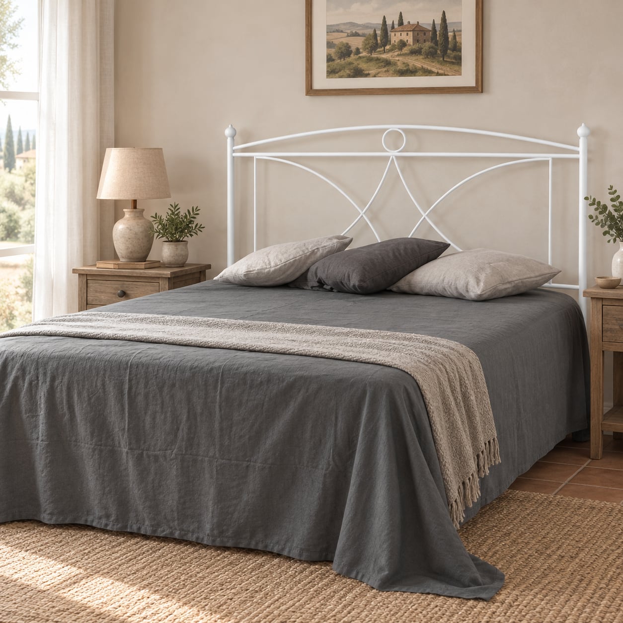 Testata letto matrimoniale in ferro battuto Sissy - Bianco opaco - copertina ambientata