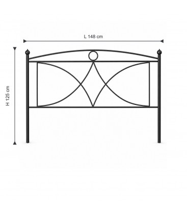 Testata letto francese in ferro battuto Sissy - Nero opaco - dimensioni L 148 × H 125 cm