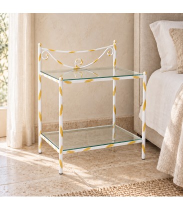 Comodino in Ferro Battuto Liberty - Bianco oro