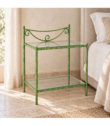 Comodino in Ferro Battuto Liberty - Verde Bottiglia