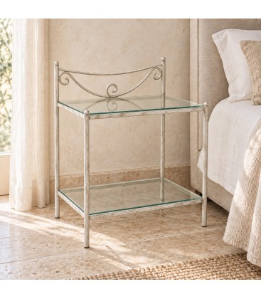 Comodino in Ferro Battuto Liberty - Tortora - Shabby Chic