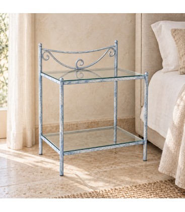 Comodino in Ferro Battuto Liberty - Azzurro - Shabby Chic