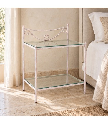 Comodino in Ferro Battuto Liberty - Rosa - Shabby Chic