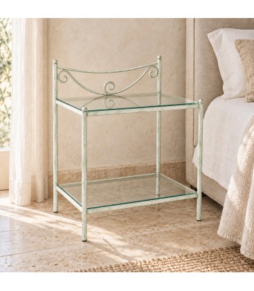 Comodino in Ferro Battuto Liberty - Verde - Shabby Chic