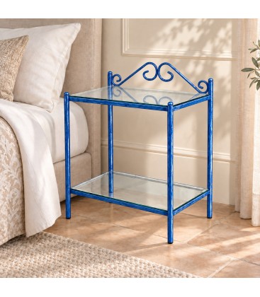 Comodino in Ferro Battuto 2S - Blu