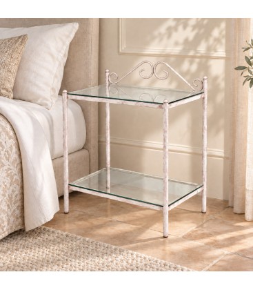 Comodino in Ferro Battuto 2S - Rosa - Shabby Chic