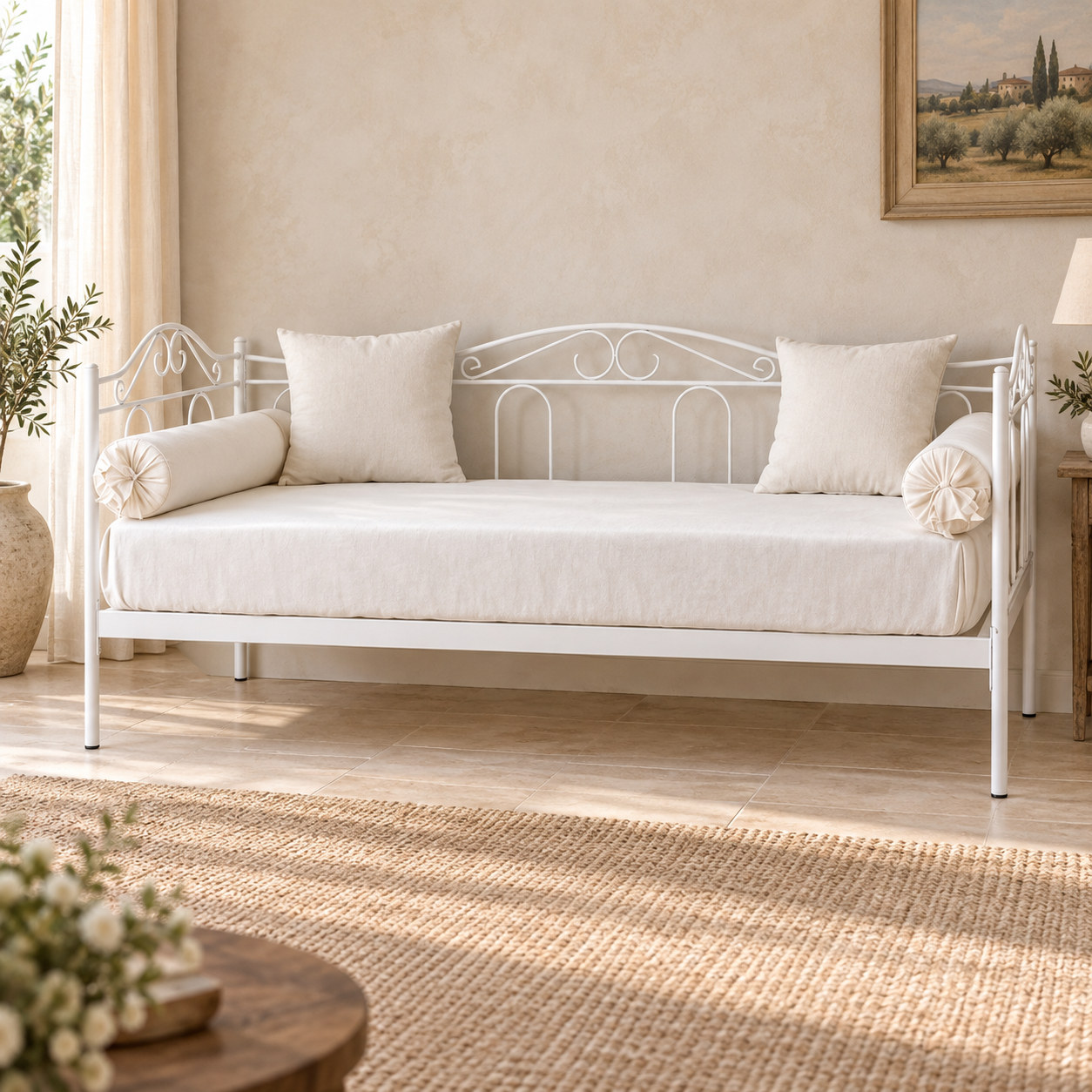 Divano Letto in Ferro Battuto Flora - Bianco opaco