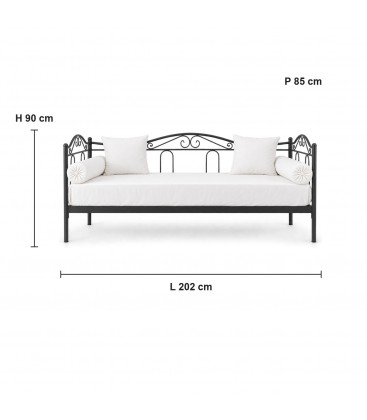 Divano Letto in Ferro Battuto Flora - Dimensioni L.202 P.85 H.90