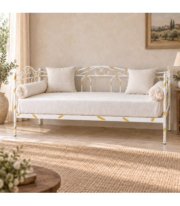 Divano Letto in Ferro Battuto Flora - Bianco oro
