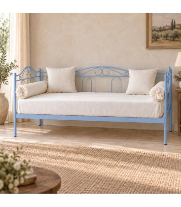 Divano Letto in Ferro Battuto Flora - Azzurro