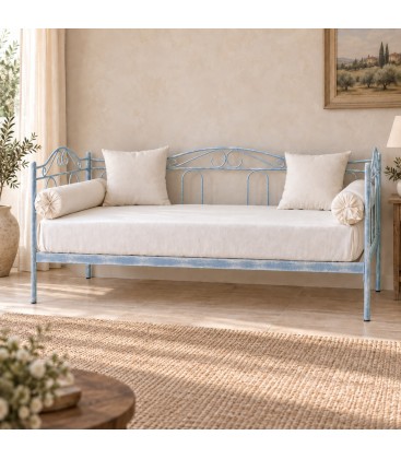 Divano Letto in Ferro Battuto Flora - Azzurro - Shabby Chic