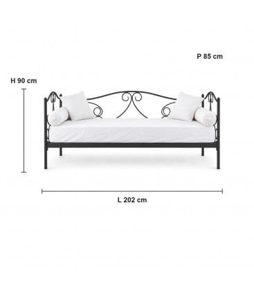 Divano Letto in Ferro Battuto Gloria - Dimensioni L.202 P.85 H.90