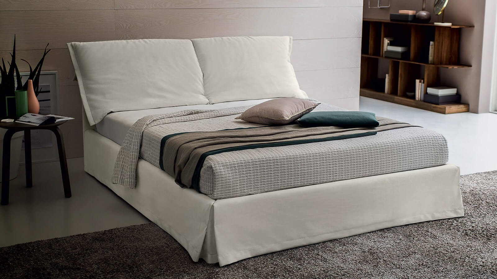 Letto contenitore imbottito testiera moderna minimal Emily Felis