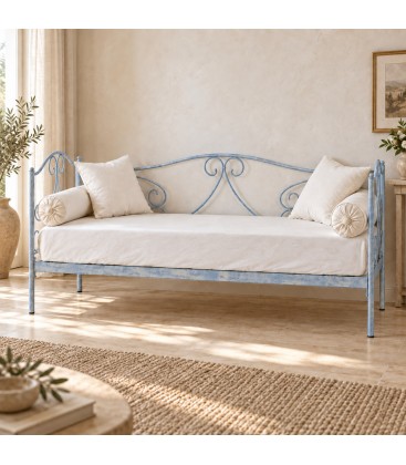 Divano Letto in Ferro Battuto Gloria - Azzurro - Shabby Chic