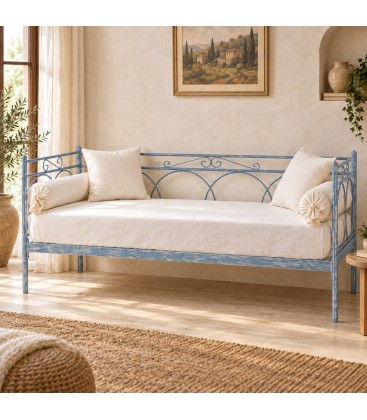 Divano Letto in Ferro Battuto Tosca - Azzurro - Shabby Chic