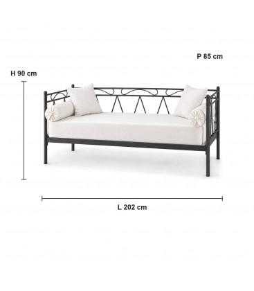 Divano Letto in Ferro Battuto Mozart - Dimensioni L.202 P.85 H.90