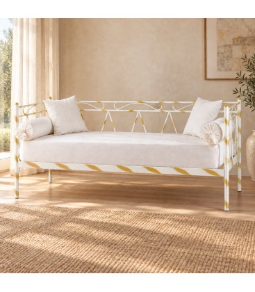 Divano Letto in Ferro Battuto Mozart - Bianco oro
