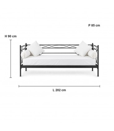 Divano Letto in Ferro Battuto Penelope - Dimensioni L.202 P.85 H.90