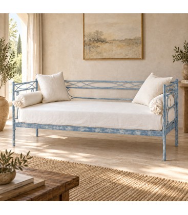 Divano Letto in Ferro Battuto Penelope - Azzurro - Shabby Chic