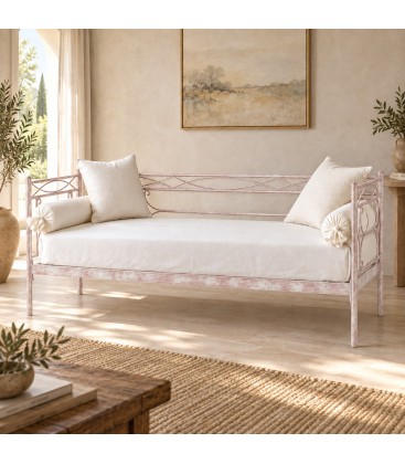 Divano Letto in Ferro Battuto Penelope - Rosa - Shabby Chic