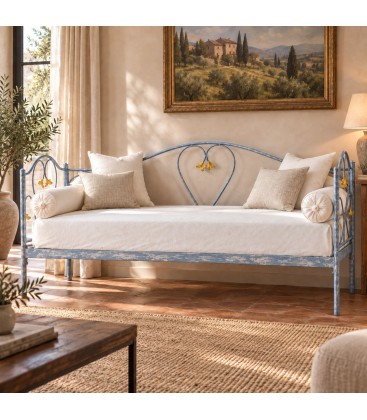 Divano Letto in Ferro Battuto Marilyn - Azzurro - Shabby Chic