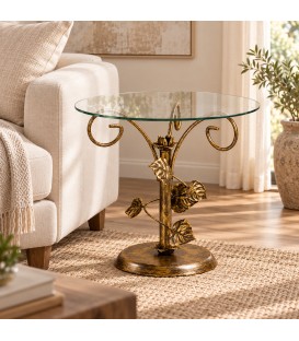 Tavolino da Salotto Tondo Foglie Sery - Bronzo