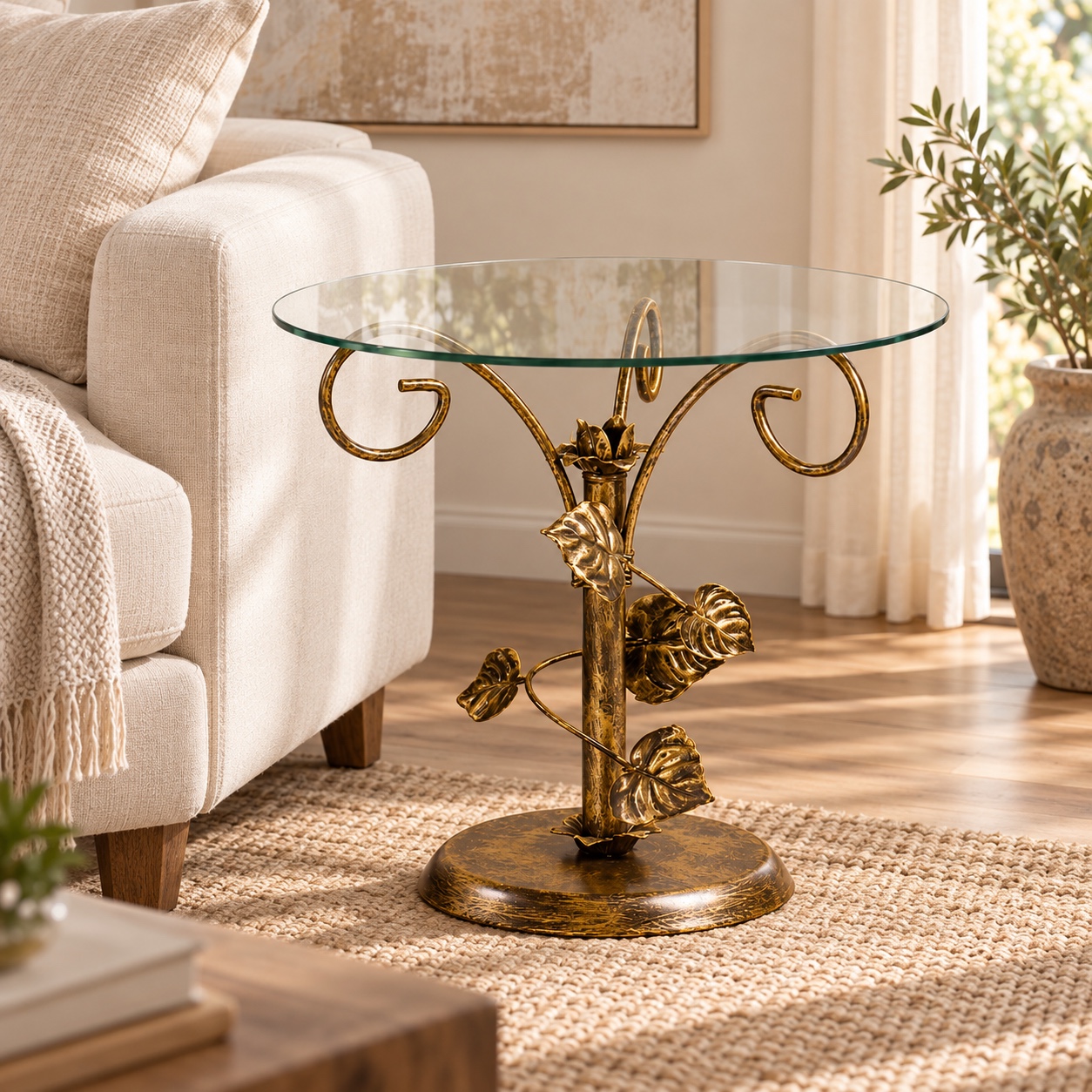 Tavolino da Salotto Tondo Foglie Sery - Bronzo