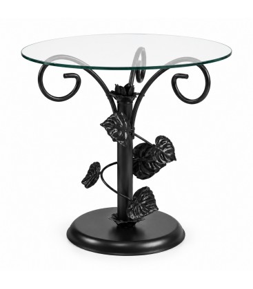 Tavolino da Salotto Tondo Foglie Sery - Nero opaco