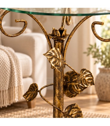 Tavolino da Salotto Tondo Foglie Sery - Bronzo