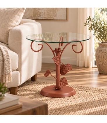 Tavolino da Salotto Tondo Foglie Sery - Arancio Rame