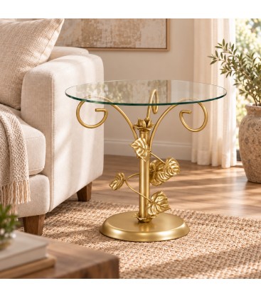Tavolino da Salotto Tondo Foglie Sery - Oro