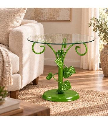 Tavolino da Salotto Tondo Foglie Sery - Verde