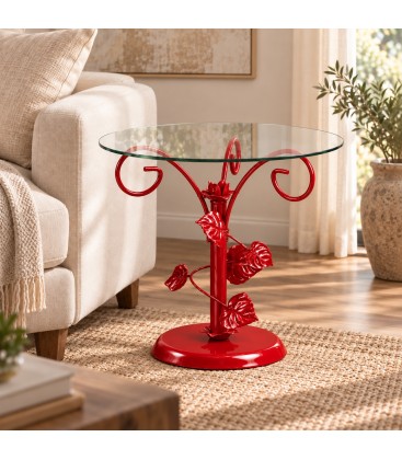 Tavolino da Salotto Tondo Foglie Sery - Rosso