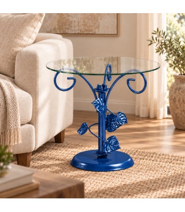 Tavolino da Salotto Tondo Foglie Sery - Blu