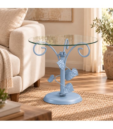 Tavolino da Salotto Tondo Foglie Sery - Azzurro