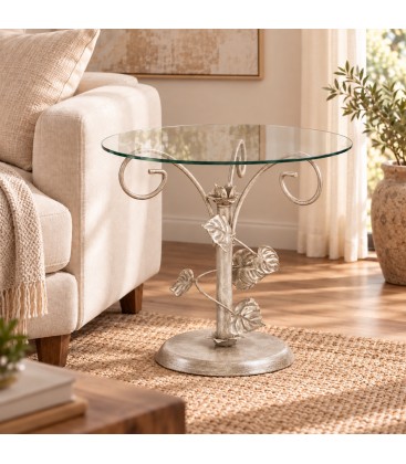 Tavolino da Salotto Tondo Foglie Sery - Tortora Shabby Chic