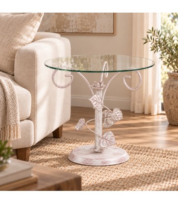 Tavolino da Salotto Tondo Foglie Sery - Rosa Shabby Chic