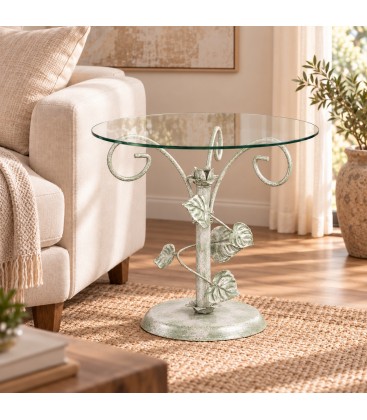 Tavolino da Salotto Tondo Foglie Sery - Verde Shabby Chic